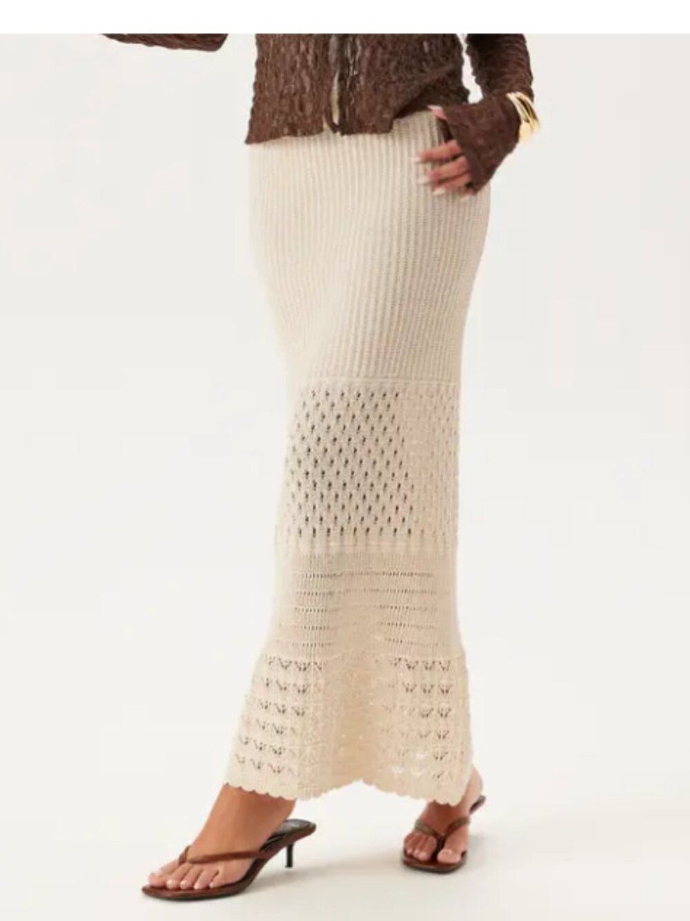 Vero Moda Vmdania Hw Ankle Skirt Birch XS NWT Crochet Knit Pull On Cream
